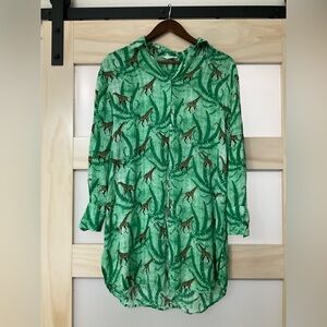 Jane & Delancey Giraffe Print Rayon Tunic Mini Dress S Jungle Button Front